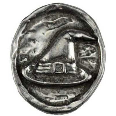 Witch's Hat pocket stone made of pewter, 1" x 5/8", made in USA.