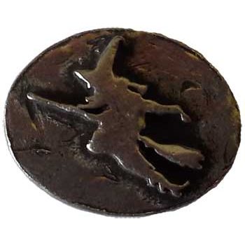 Broom pocket stone with witch design in solid pewter.