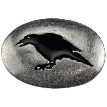 Raven mystical stone talisman in pewter with engraved raven design.