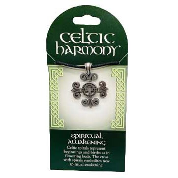Celtic Harmony Spiritual Awakening amulet with spiral cross design pendant.
