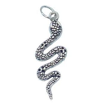 1 1/2" silver snake amulet with intricate details.
