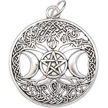 Tree of Life Triple Moon Pentagram Amulet, 1 1/4"