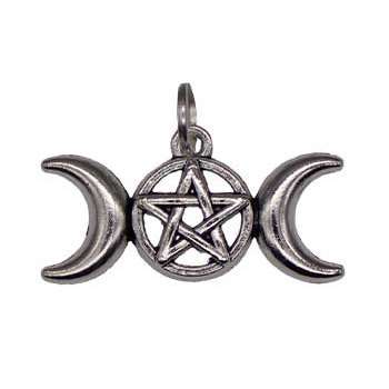 Triple Moon Pentagram Amulet, 1 1/8"