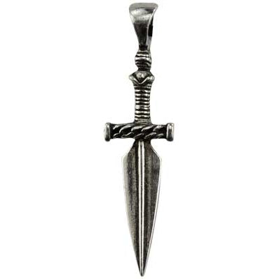 Wicca Direction amulet shaped like a dagger with cord, made of pewter.
