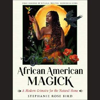 African American Magick by Stephanie Rose Bird book cover featuring an illustration of a woman with plants and animals.