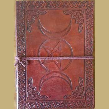 7" Triple Moon Pentagram leather blank book with Celtic embossing and cord closure