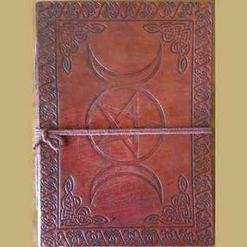 Triple Moon Pentagram Leather Blank Book, 5" x 7"