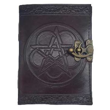 Pentagram leather blank book with latch closure, embossed journal 5x7 inches.