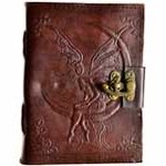 Fairy Moon leather blank book with hand-tooled fairy design and latch.