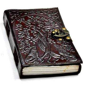 Wolf & Tree of Life leather blank book w/ latch