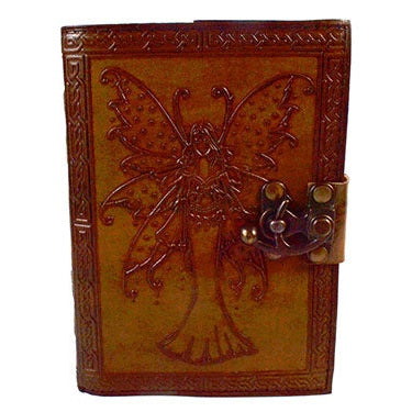 Embossed fairy journal with spotted wings, aged-looking paper, and latch closure.
