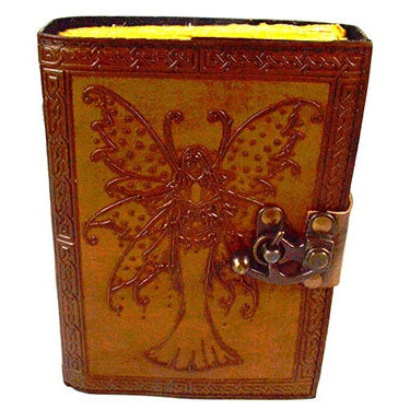 Fairy Journal with embossed leather cover and latch, featuring aged-looking paper.