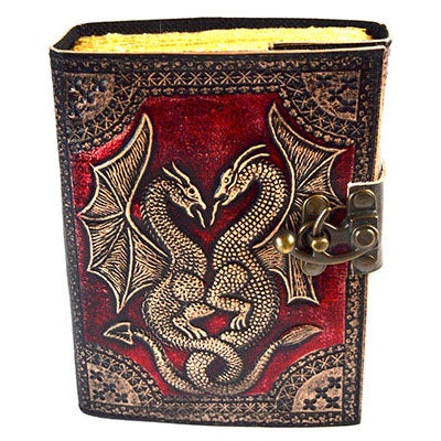 Red Double Dragon aged looking paper leather w/ latch 4 1/2" x 6 1/2" - Unlined