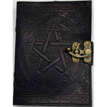 Black Pentagram Leather Journal, 5 x 7 Inches