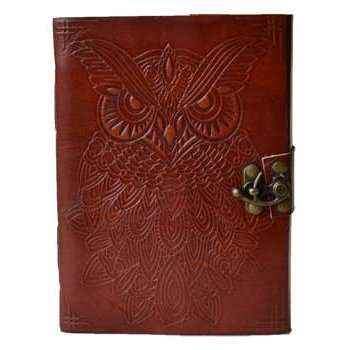 Owl Leather Blank Book with Latch, 5 x 7