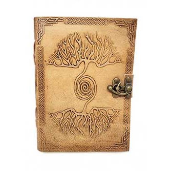 7" Double Tree Embossed leather journal with latch and Celtic knotwork design