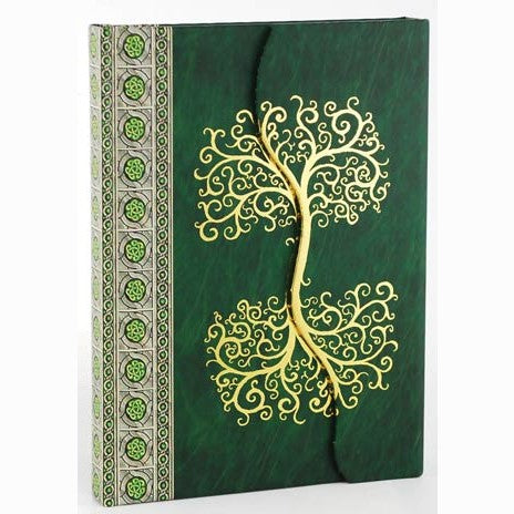 Celtic Tree journal with magnetic closure and intricate tree of life design.