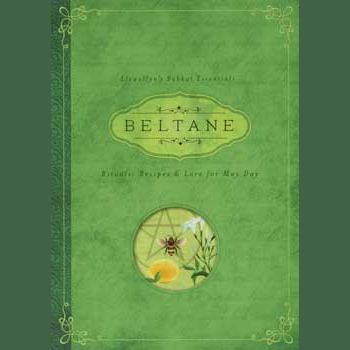 Beltane book cover, green design with symbols for rituals and May Day celebrations.