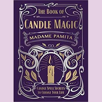 Candle Magic hardcover book by Madame Pamita with a purple cover featuring intricate designs and a lit candle.