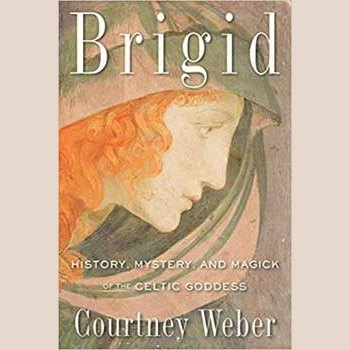 Brigid book cover featuring an artistic profile illustration with text 'History, Mystery, and Magick' by Courtney Weber.