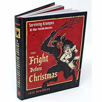 Hardcover book "Fright Before Christmas" by Jeff Belanger featuring Krampus on the cover, exploring dark Christmas folklore.