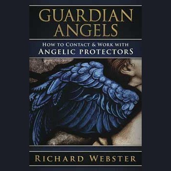 Guardian Angels by Richard Webster book cover featuring text and artistic angel wing imagery.