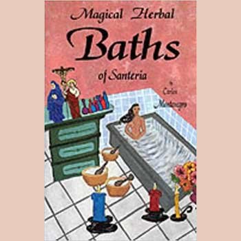 Magical Herbal Baths of Santeria book cover featuring spiritual bathing illustration.