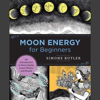 Moon Energy for Beginners book cover by Simone Butler, featuring lunar cycles illustration.