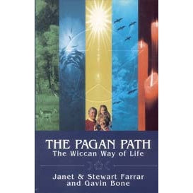 Cover of "The Pagan Path" book by Farrrar, Farrar & Bone detailing Pagan knowledge and spiritual guidance.