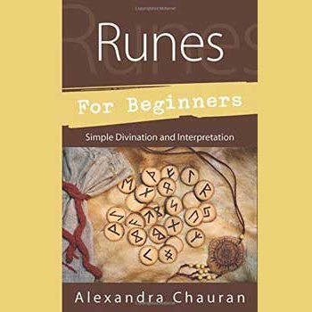 Runes for Beginners book cover by Alexandra Chauran featuring runes on a cloth background.