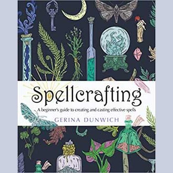 Spellcrafting beginner's guide book by Gerina Dunwich with mystical symbols and potion illustrations on cover