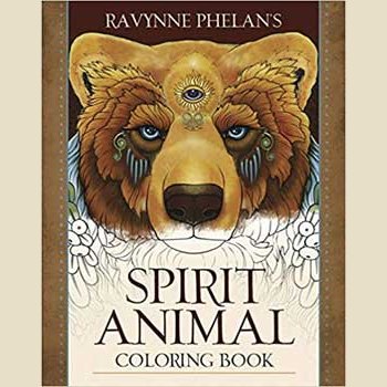 Spirit Animal coloring book by Ravynne Phelan with bear illustration on cover.