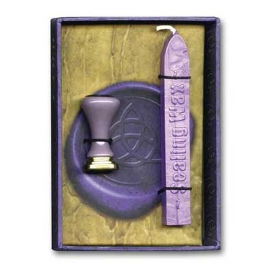 Wicca sealing wax kit with purple wax stick and metal seal for spiritual rituals and invitations