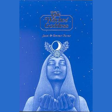 Witches' Goddess book cover by Farrar & Farrar, depicting a mystical woman in blue with a crescent moon.