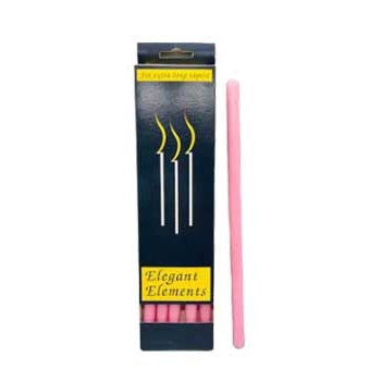 Set of six 10-inch pink taper chime candles in Elegant Elements packaging