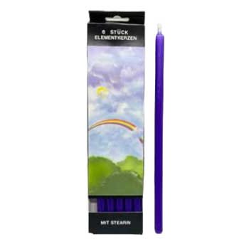 Pack of six 10-inch purple chime taper candles with long burn time and elegant design