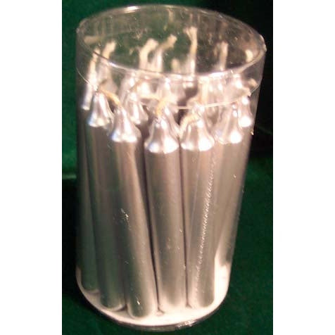 20-pack of 1/2 inch silver chime candles in clear cylindrical container for spiritual rituals and spellcasting