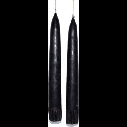 7" black taper candle pair with connected wicks, ideal for energy work and rituals.