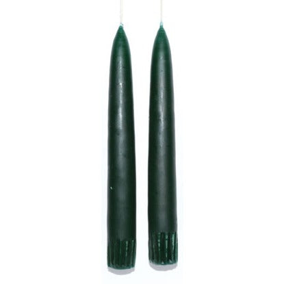 7" dark green taper candle pair joined at the wick.