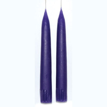 7" purple taper candle pair, joined at the wick, made in USA.