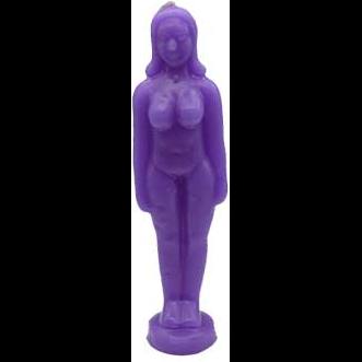 6 3/4 inch purple woman-shaped candle symbolizing wealth, creativity, and wisdom for spiritual rituals