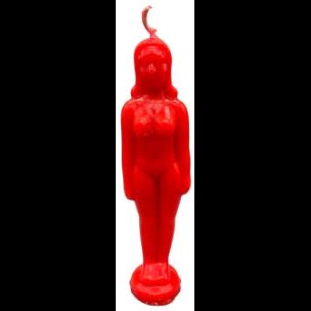 6 3/4" red woman-shaped candle for energy and love rituals.