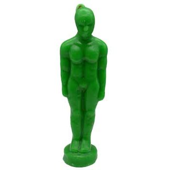 6 3/4 inch green candle shaped like a naked man for spiritual rituals and energy work