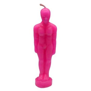 6 3/4" pink man-shaped candle for playfulness, charm, and romance rituals