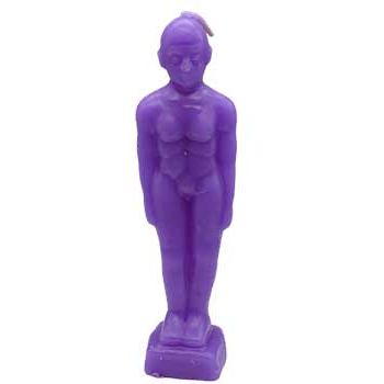 6 3/4" Purple Man candle molded as a naked male figure from India.