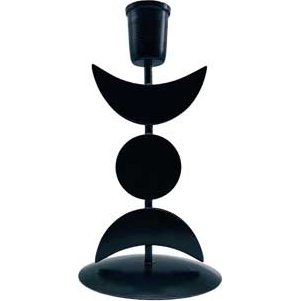 7" Triple Moon iron taper candle holder with crescent and full moon design for altar or spiritual use