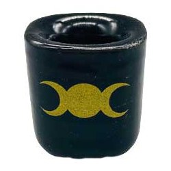 Triple Moon Black ceramic holder for chime candles with glossy finish.