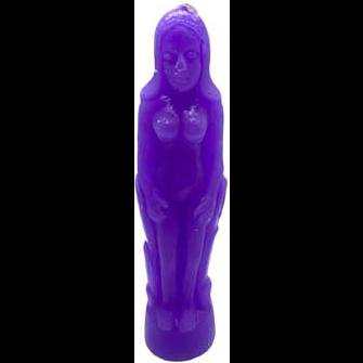 7-inch purple female candle shaped like a naked woman with etched name for wealth and spirituality