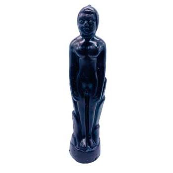 Black male candle molded as a naked man for protection and wisdom, 7 inches, from India.