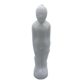 White male candle shaped like a naked man for purity and healing, 7 inches tall from India.